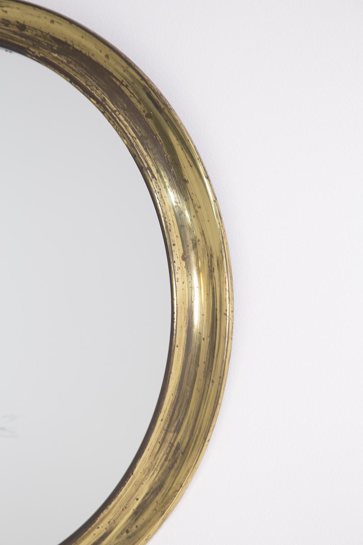 Mid-Century Modern Italian Round Mirror in Brass by Arch. Augusto Savini