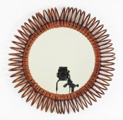 Italian Round Mirror in Rattan Attributed to Franco Albini, 1950s