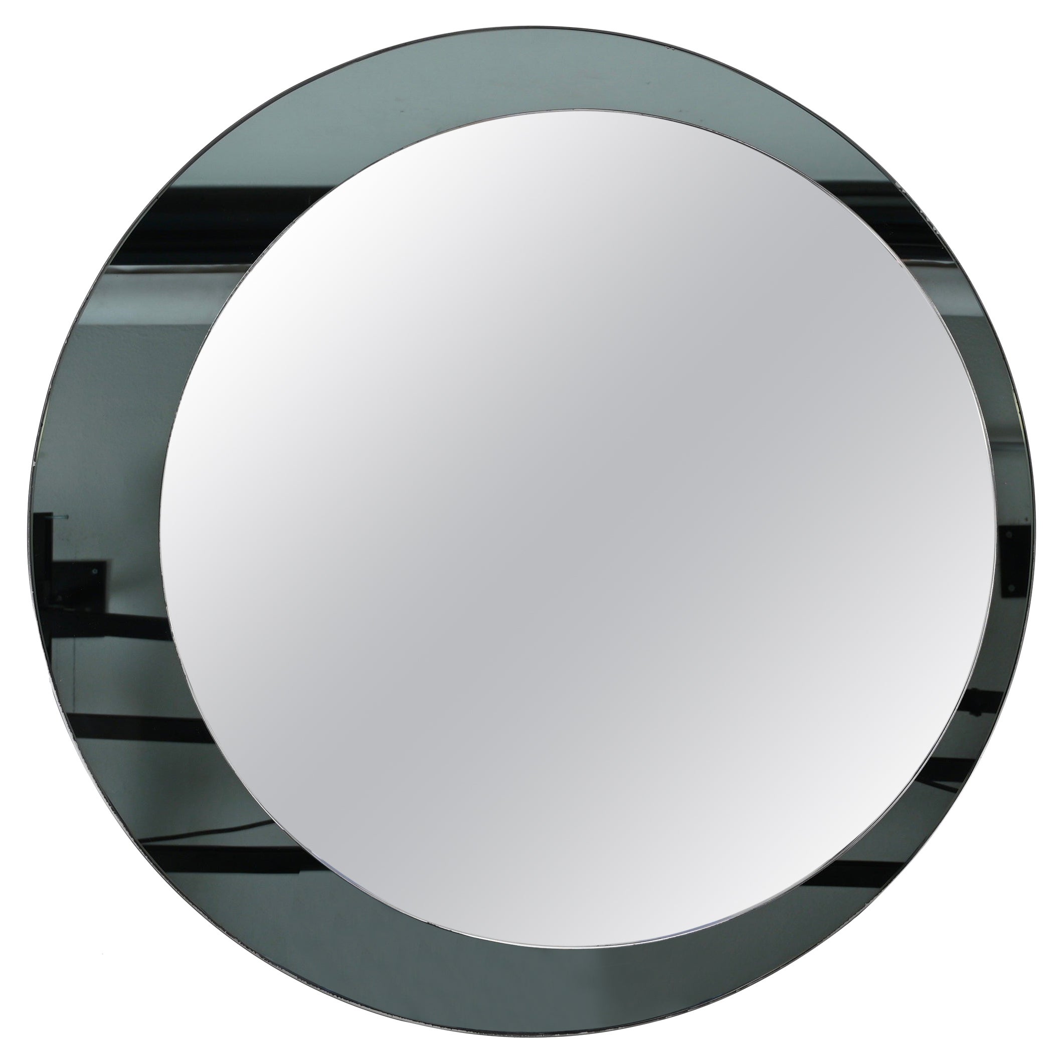 Mid-Century Modern Miroir rond italien avec cadre en cristal bleu-gris, Cristal Arte, années 1960 en vente