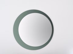 Espejo redondo italiano con marco de cristal azul-gris, Cristal Arte Años 60