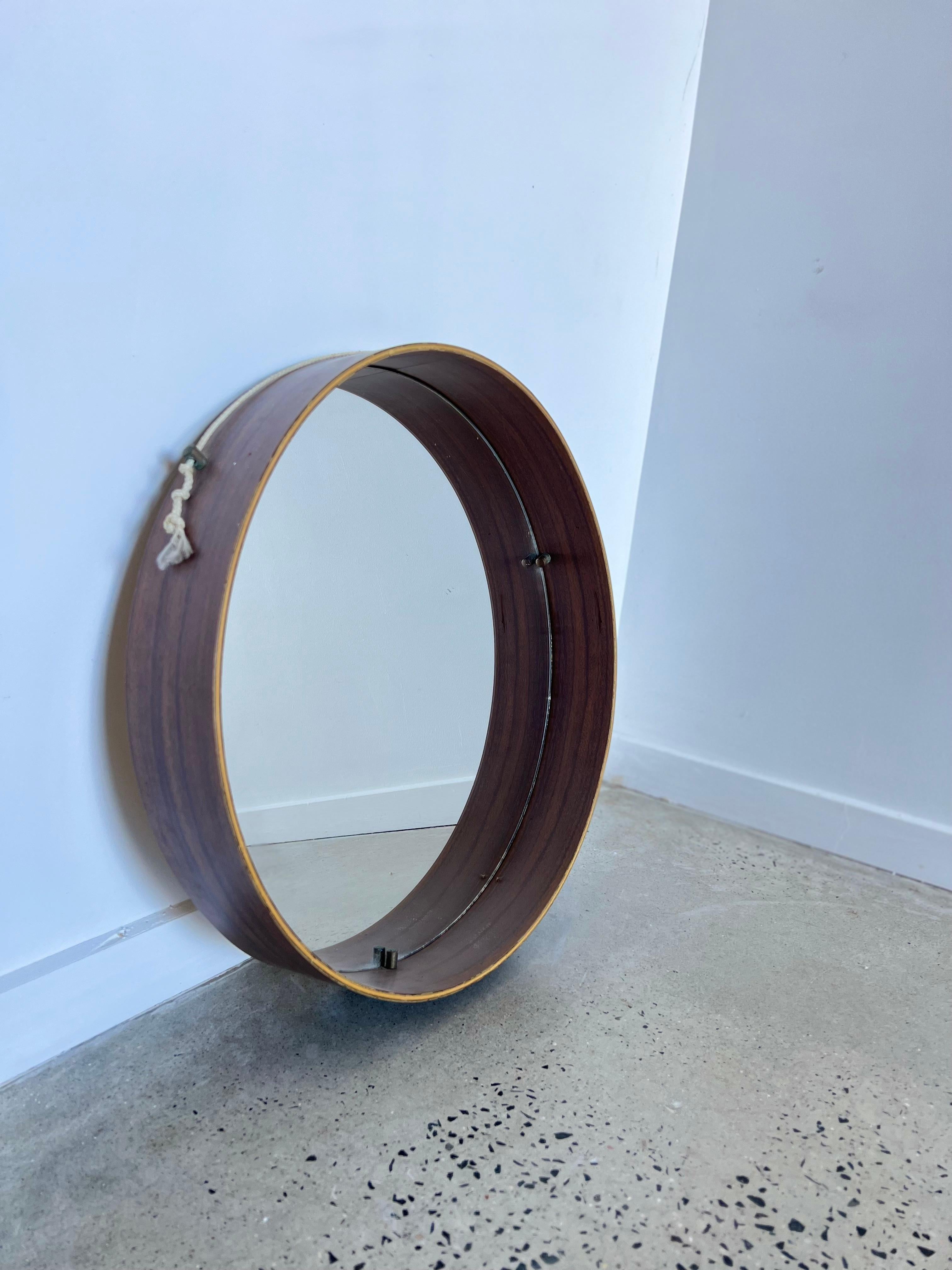 Mid-Century Modern Italian Round Mirror with Rosewood Frame For Sale