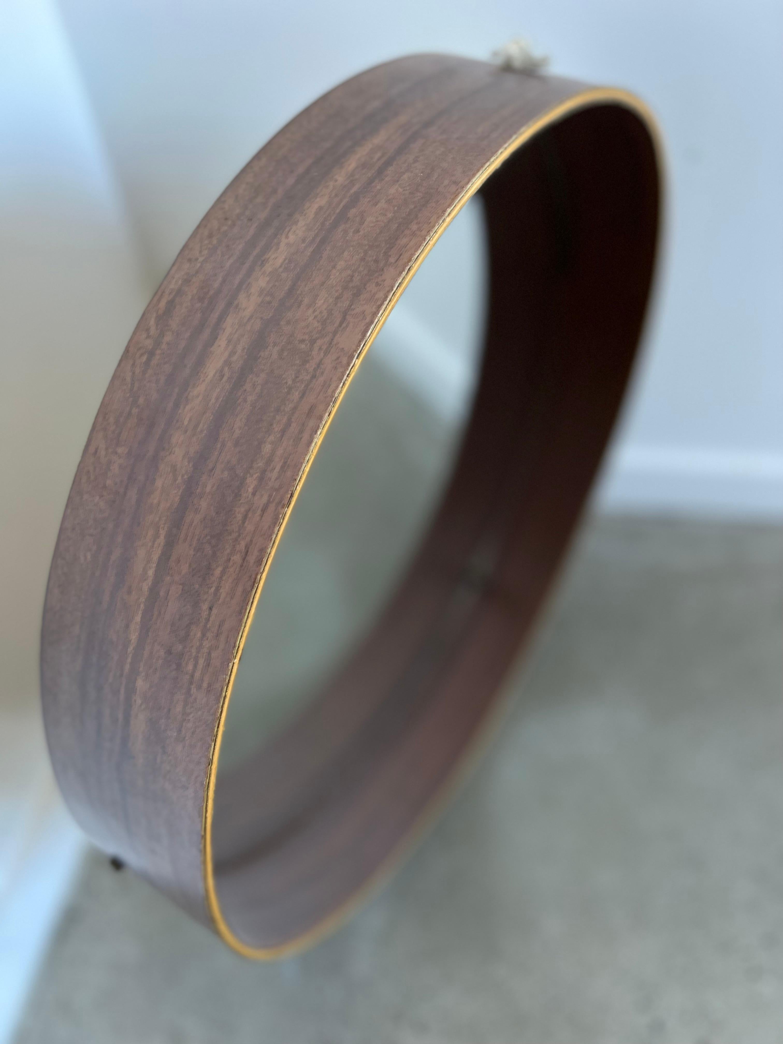 Mid-20th Century Italian Round Mirror with Rosewood Frame For Sale