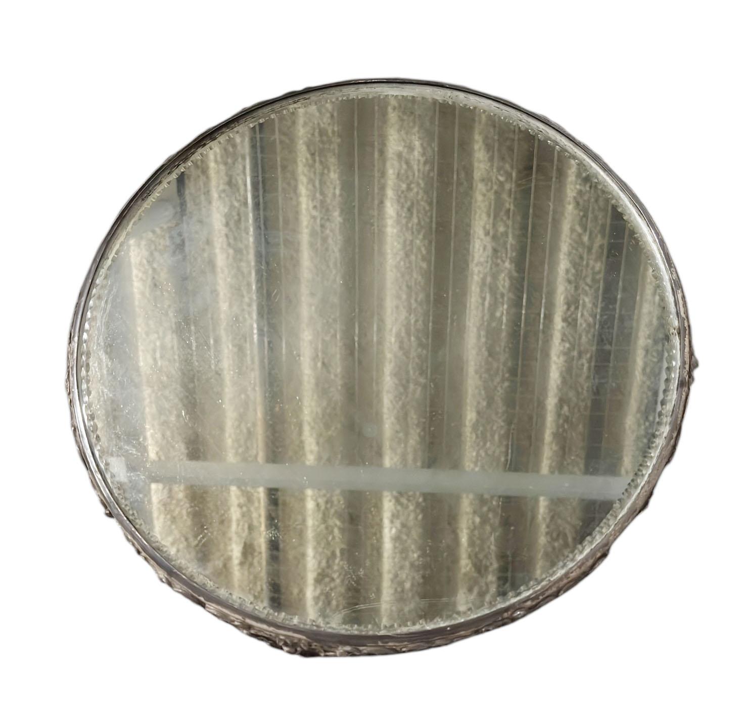 Metal Italian Round Mirrored Plateau With Decorative Edge For Sale