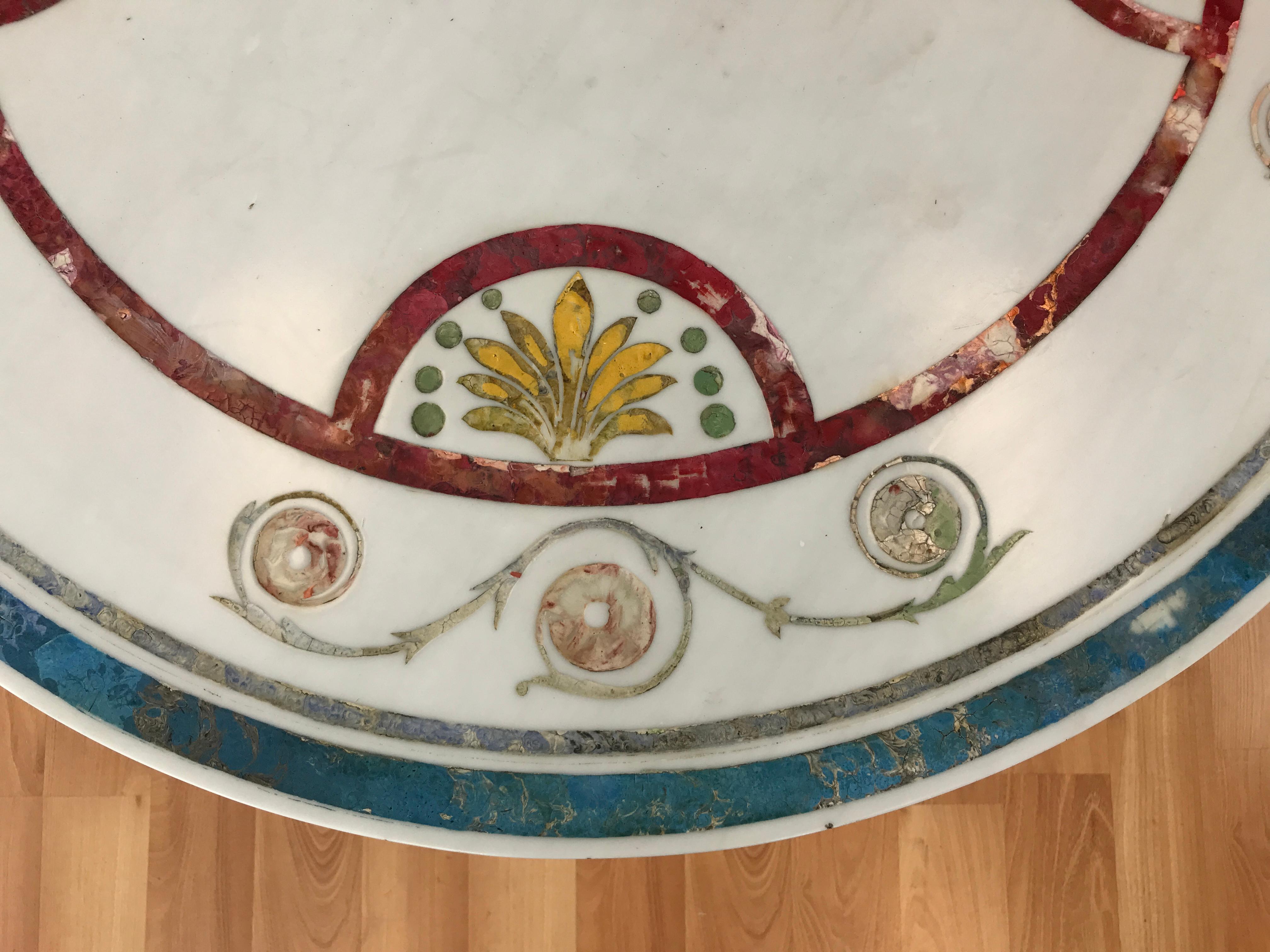 Italian Round Painted Inlay Marble Table In Good Condition In San Francisco, CA