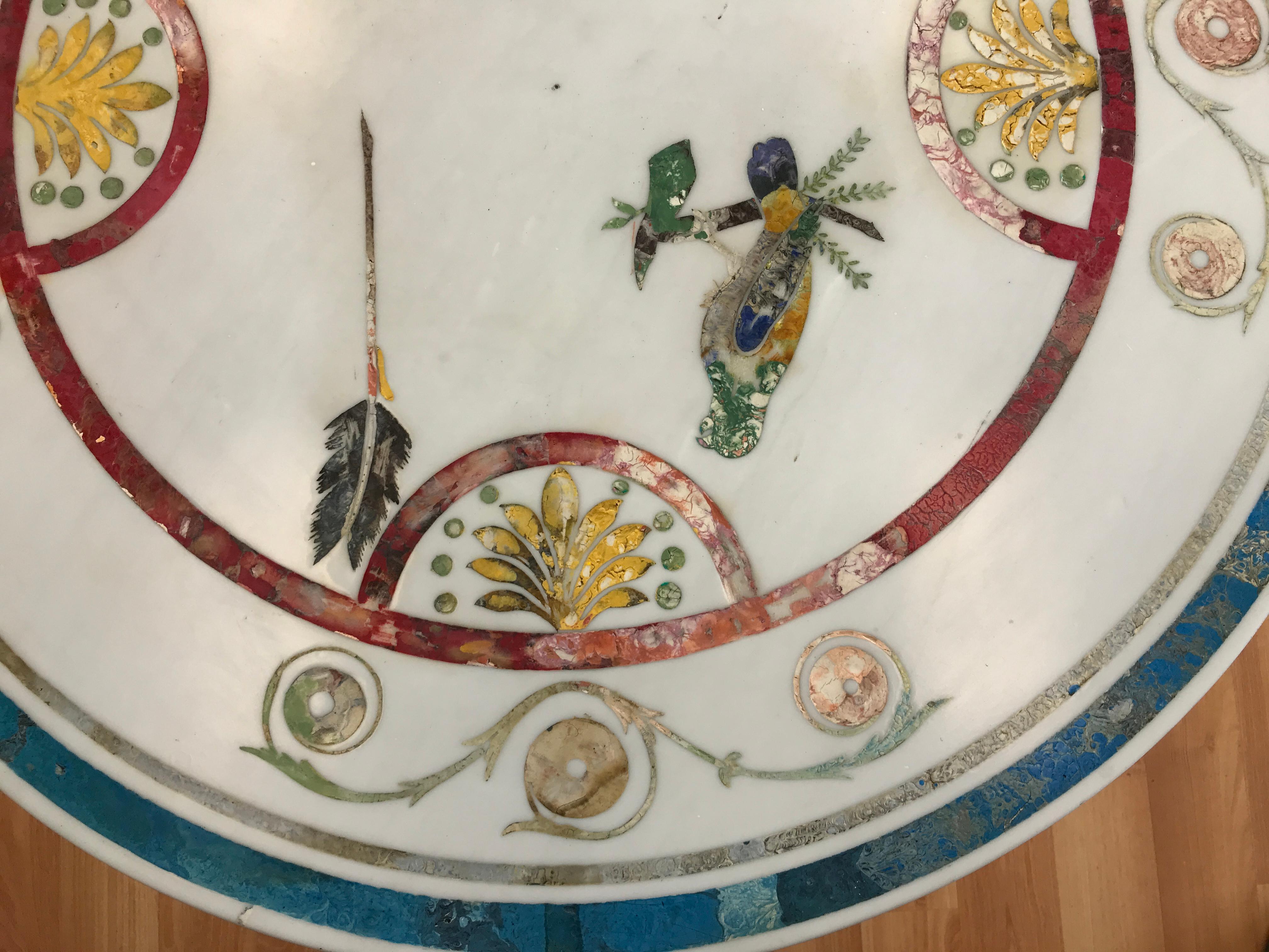 Italian Round Painted Inlay Marble Table 1