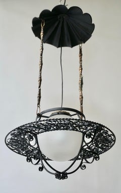 Italian Round Painted Iron Ceiling Light with One Centre Light