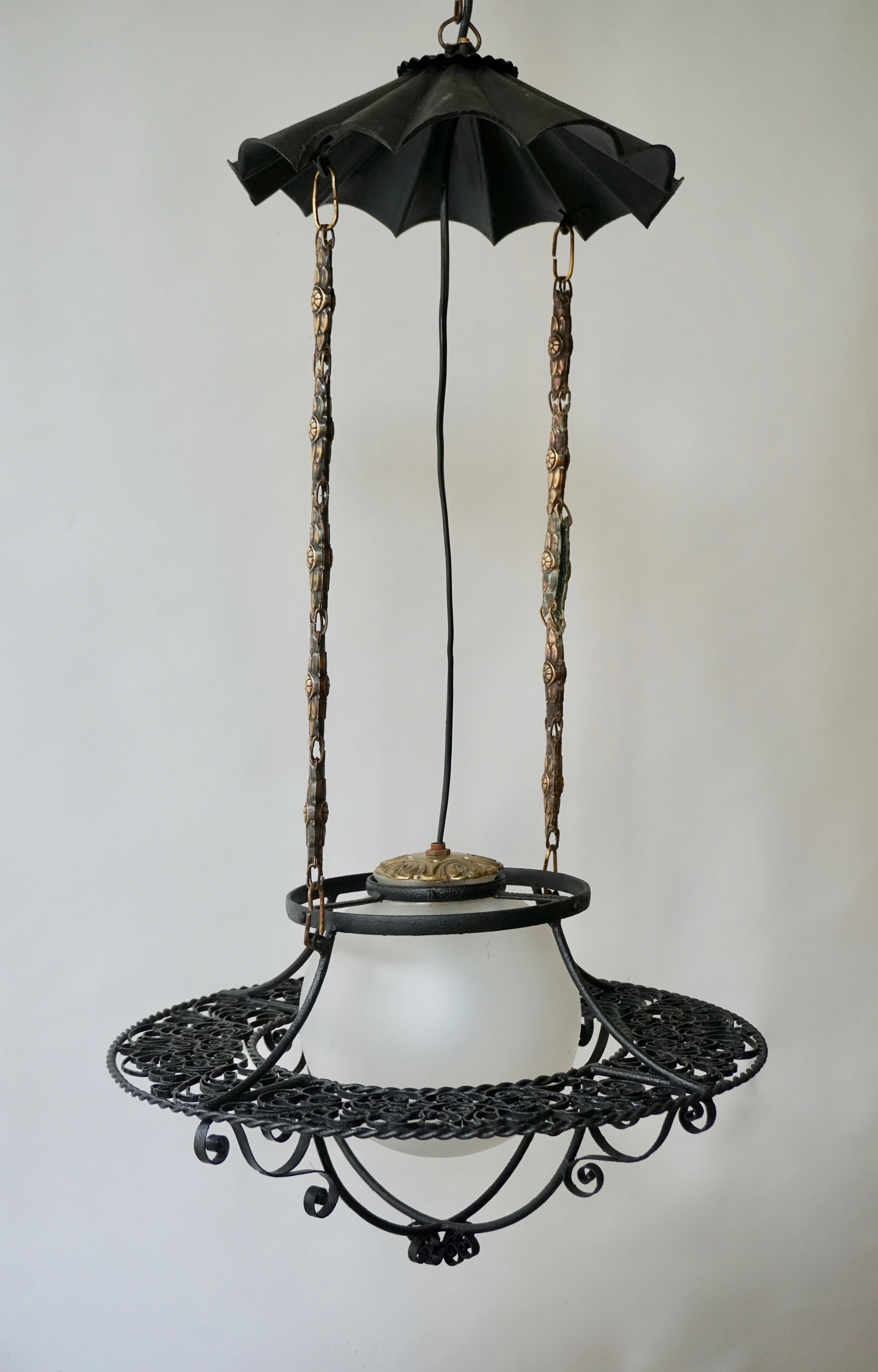 Metal Italian Round Painted Iron Ceiling Light with One Centre Light For Sale