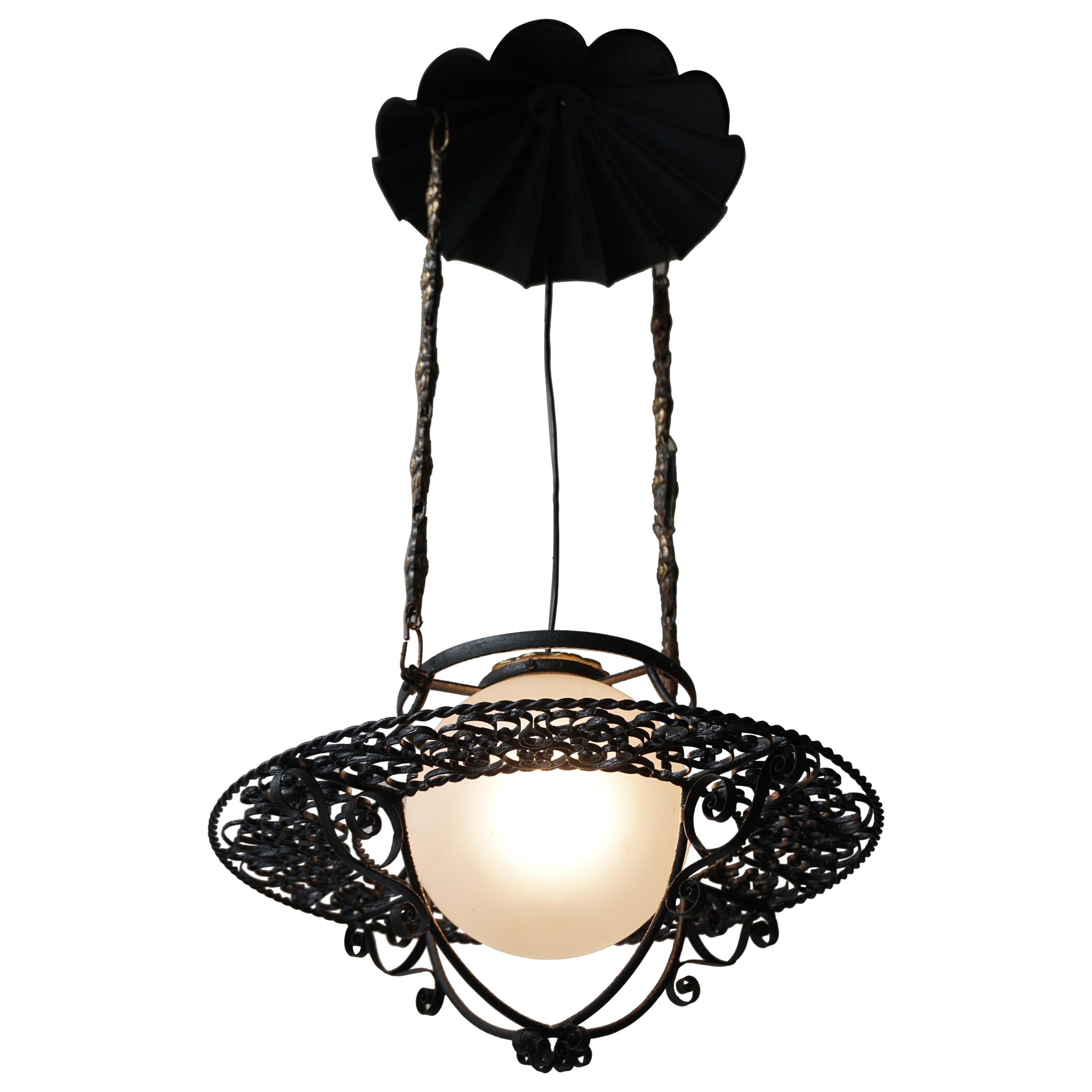 Italian Round Painted Iron Ceiling Light with One Centre Light For Sale