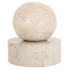 Italian Round Pale Cream Marble Solid Sphere on Round Cream Marble Base