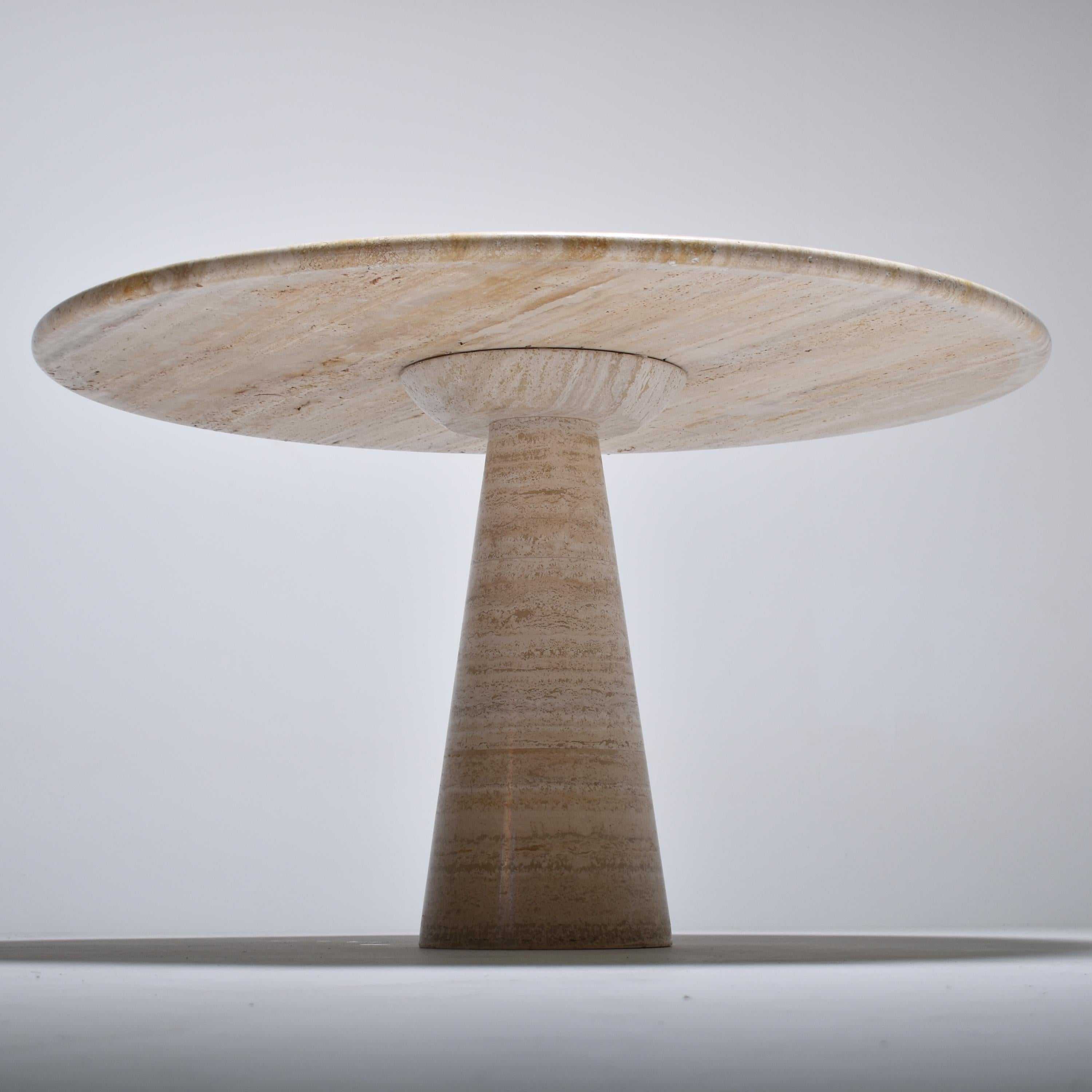 Mid-Century Modern Italian Round Pedestal Travertine Dining Table