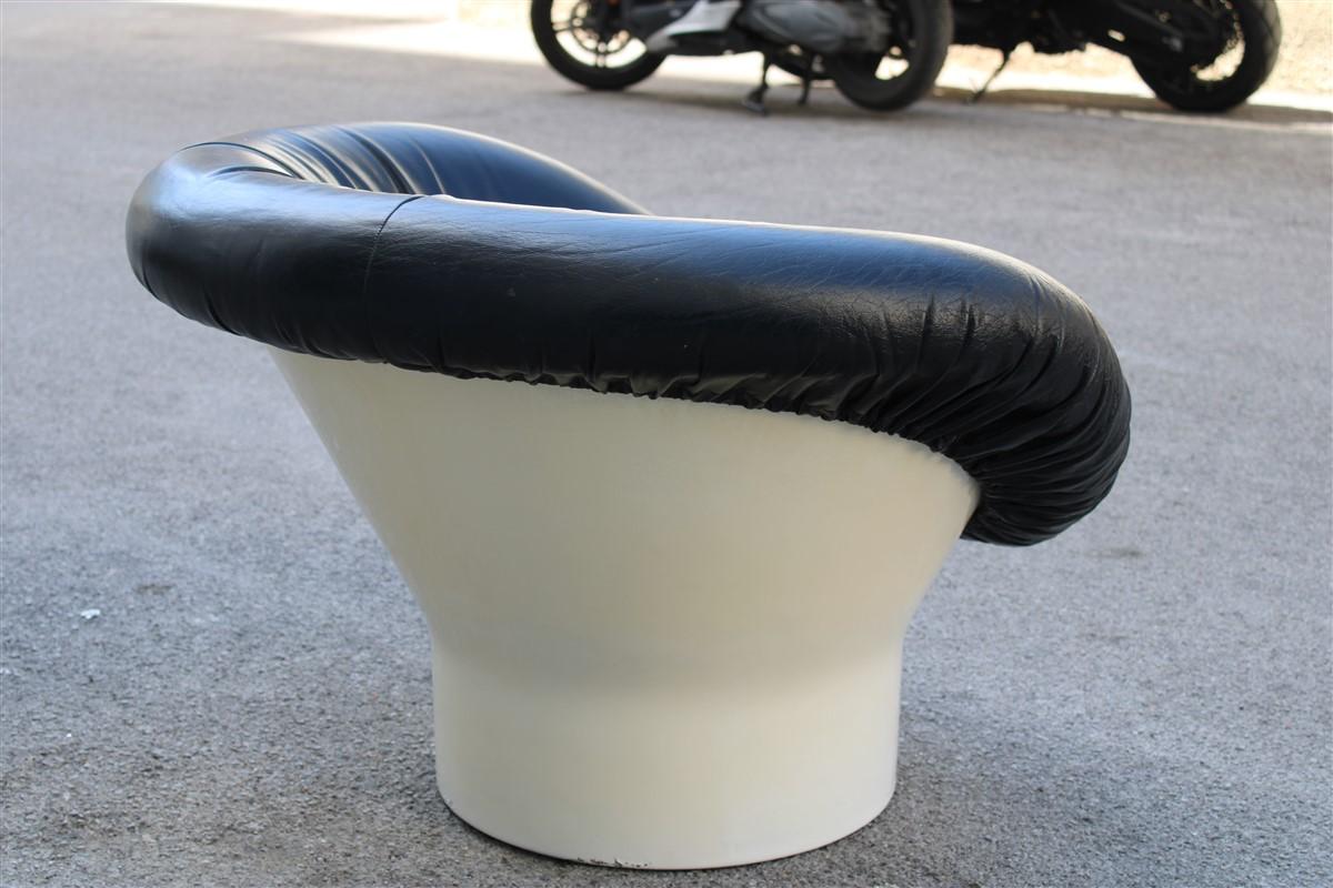 Italian Round Pop Art Armchair Faux Leather Black and White Resin, 1970s 3