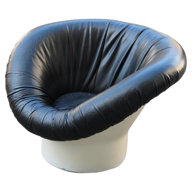 Italian Round Pop Art Armchair Faux Leather Black and White Resin, 1970s
