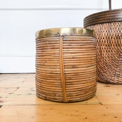 Italian Round Rattan & Brass Plant Box Basket