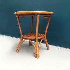 Italian Round Rattan Coffee Table, by Bonacina, 1960s