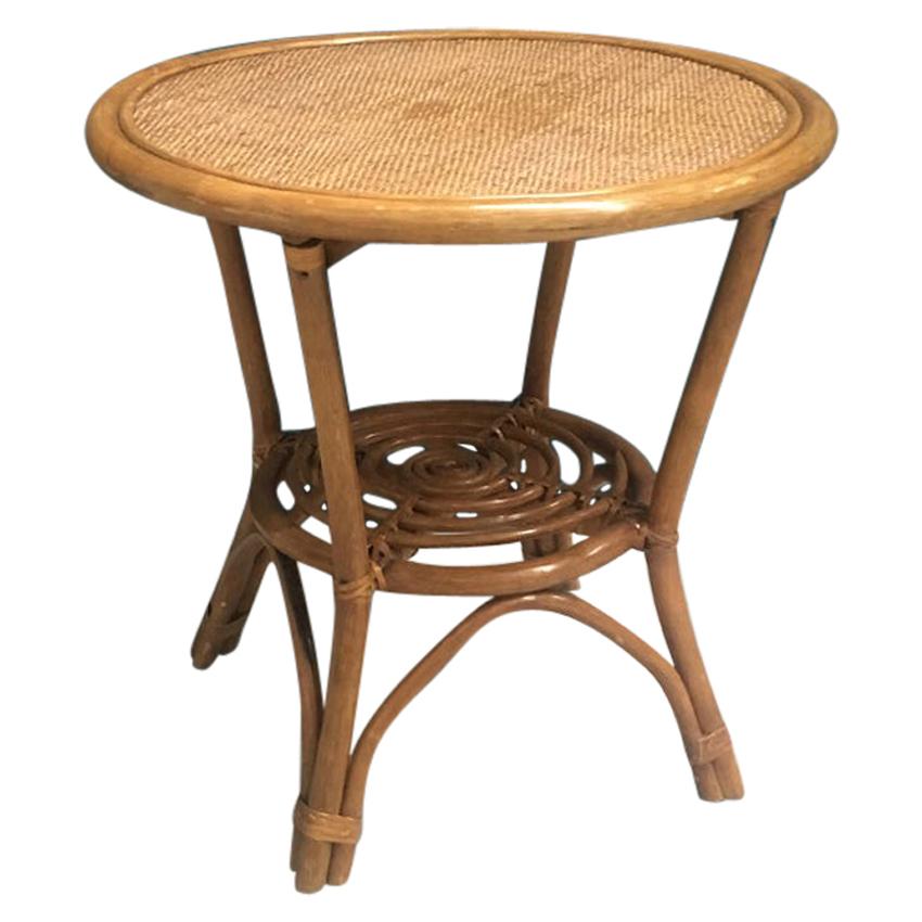 Italian Round Rattan Coffee Table, by Bonacina, 1960s