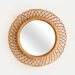 Italian Round Rattan Mirror