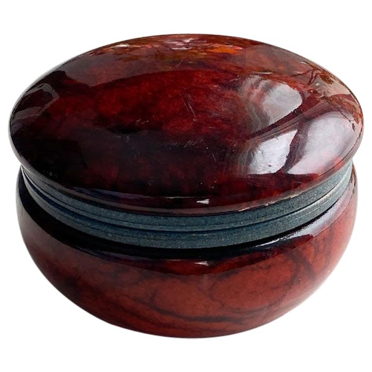 Italian Round Red Opaline Glass Hinged Trinket Box For Sale