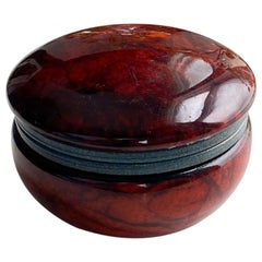 Italian Round Red Opaline Glass Hinged Trinket Box