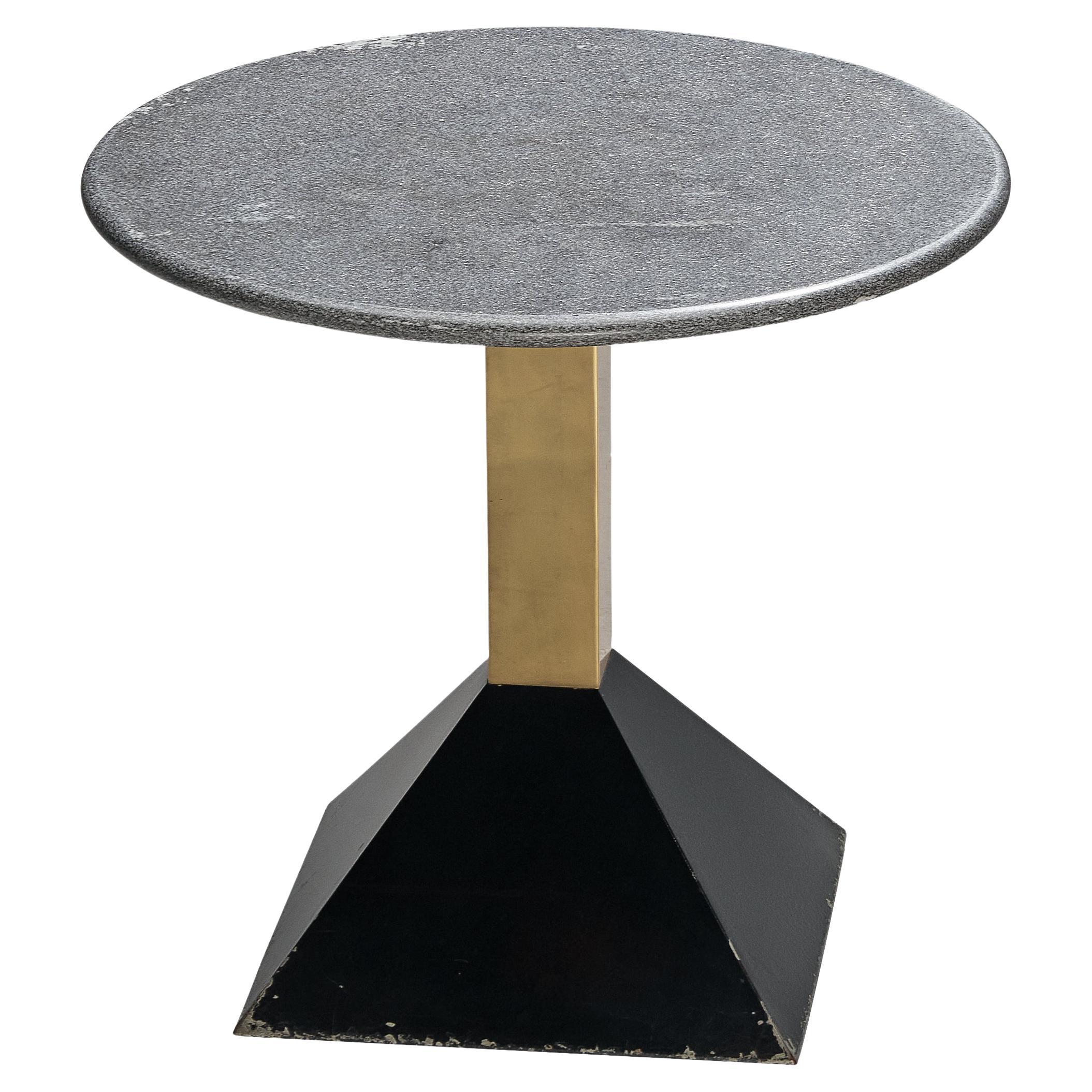 Italian Round Side Table in Metal and Grey Granite