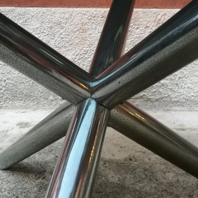 Italian Round Smoked Glass and Chromed Steel Dining Table, 1970s For Sale 5