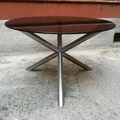 Italian Round Smoked Glass and Chromed Steel Dining Table, 1970s