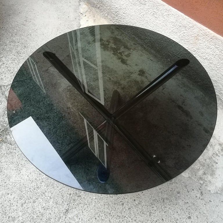 Late 20th Century Italian Round Smoked Glass and Chromed Steel Dining Table, 1970s For Sale