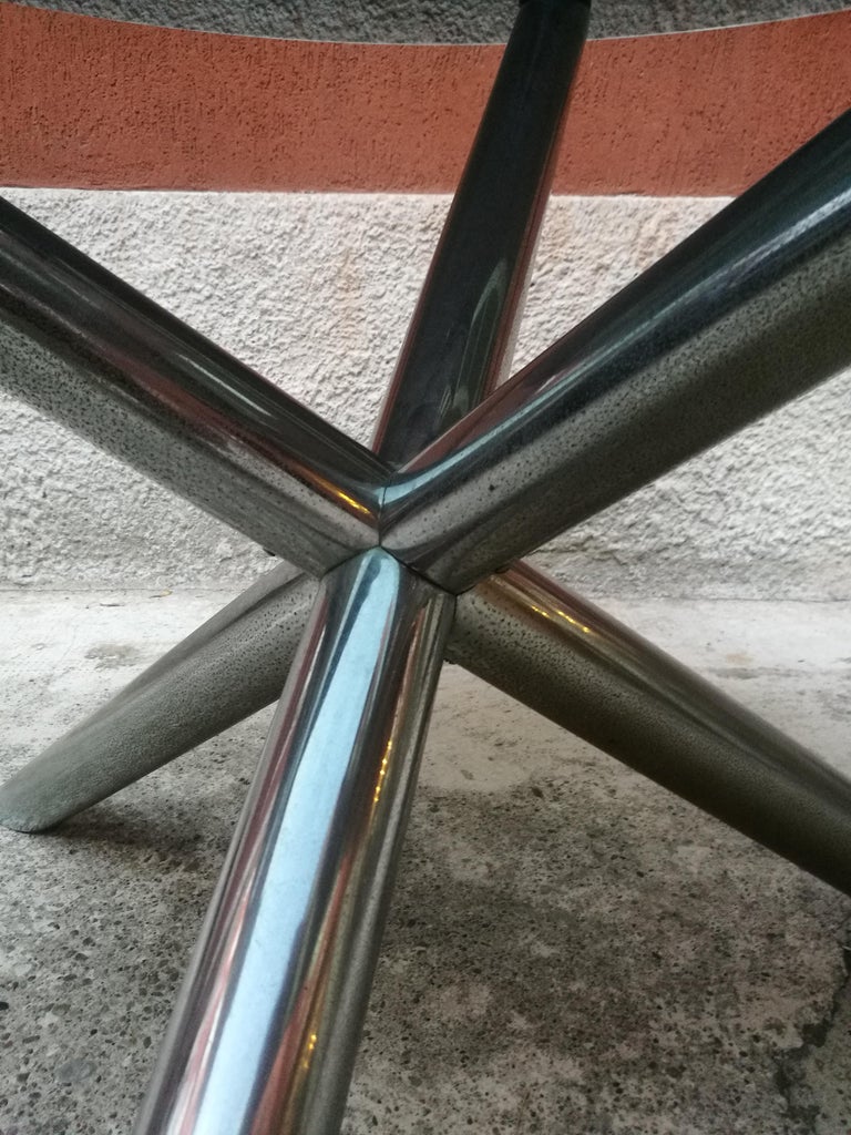 Italian Round Smoked Glass and Chromed Steel Dining Table, 1970s For Sale 4