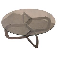 Italian round steel and glass coffee table, 1970s