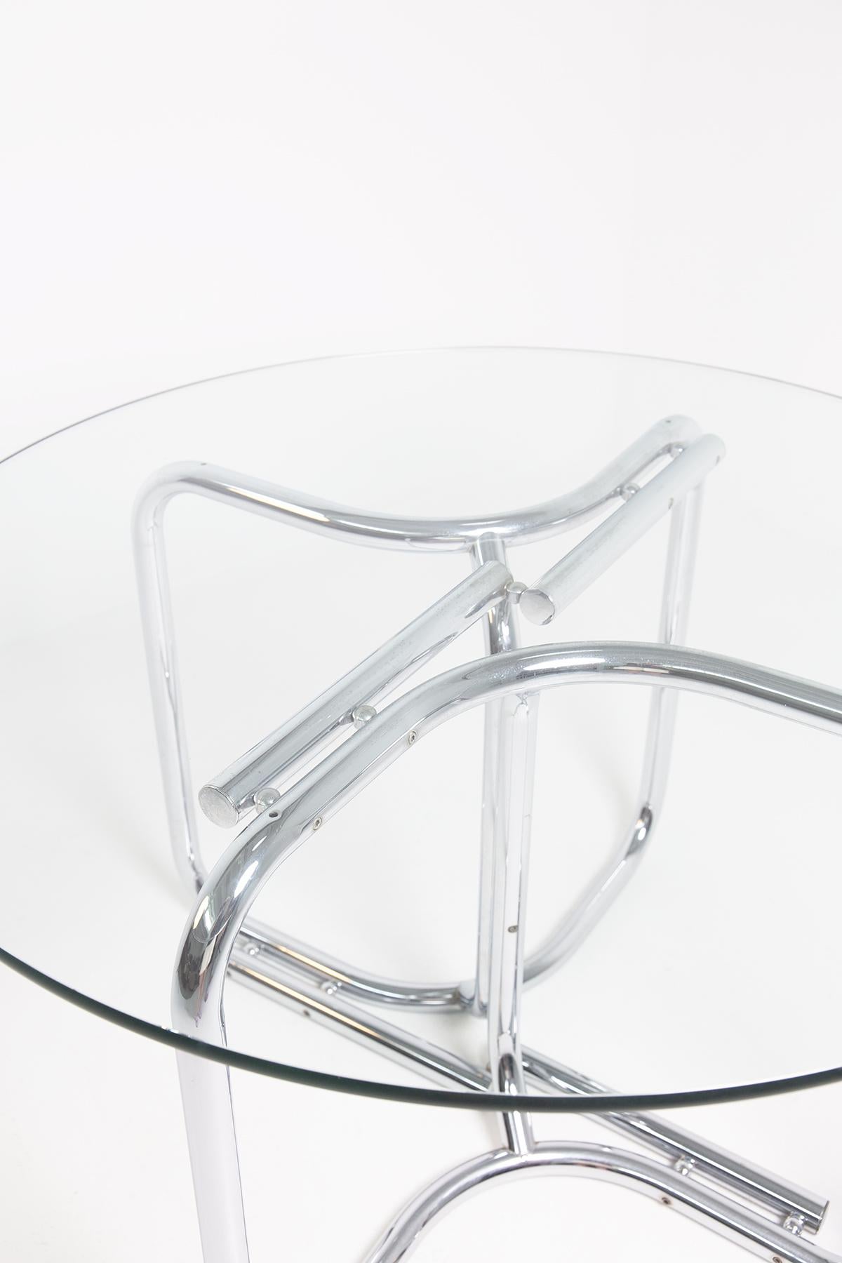 Mid-Century Modern Italian Round Table by Giotto Stoppino in Steel and Glass