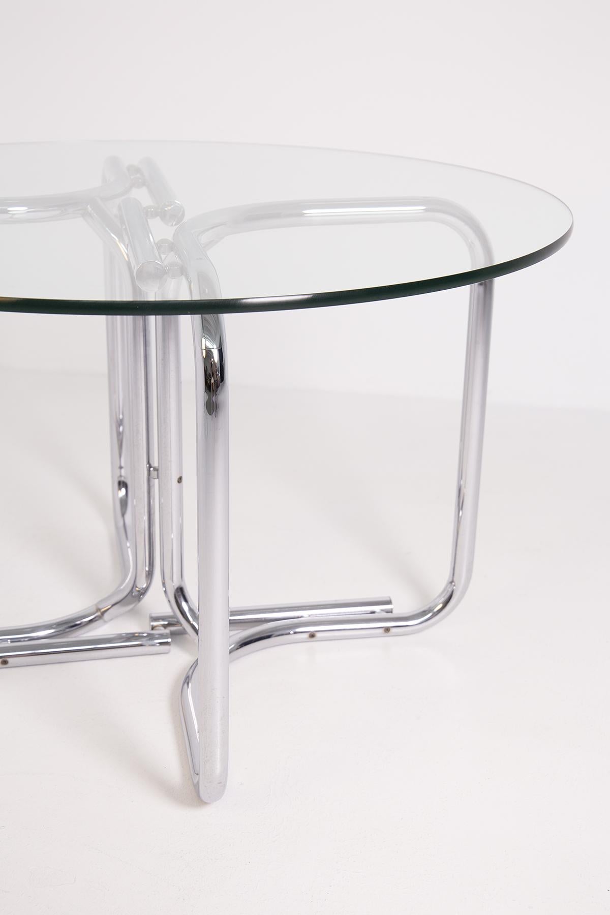 Italian Round Table by Giotto Stoppino in Steel and Glass 1