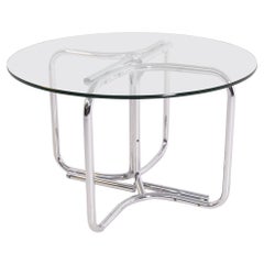 Italian Round Table by Giotto Stoppino in Steel and Glass
