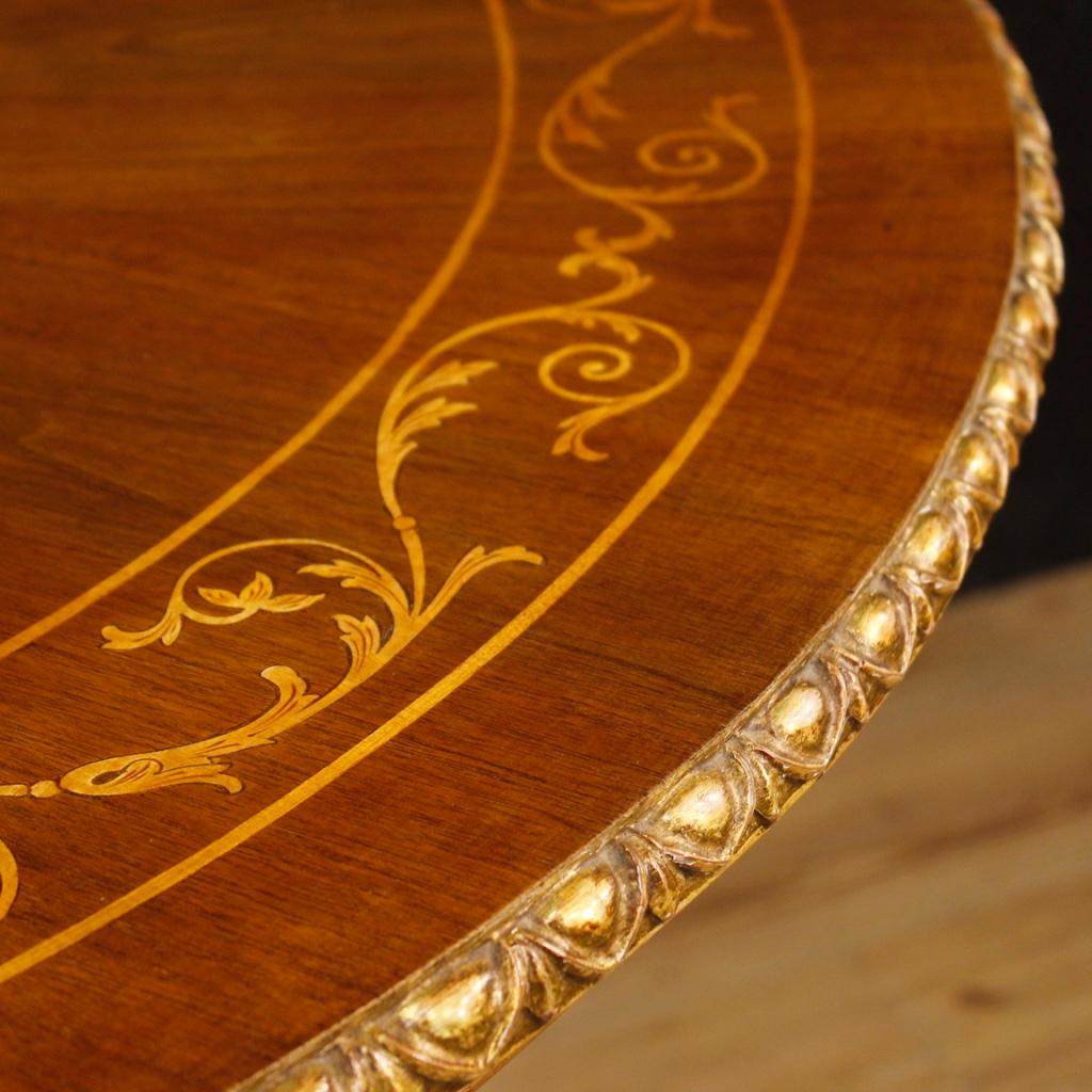 Italian Round Table in Gilt and Inlaid Wood from 20th Century 1