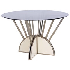 Italian Round Table in Steel and Aluminium with Smoked Glass