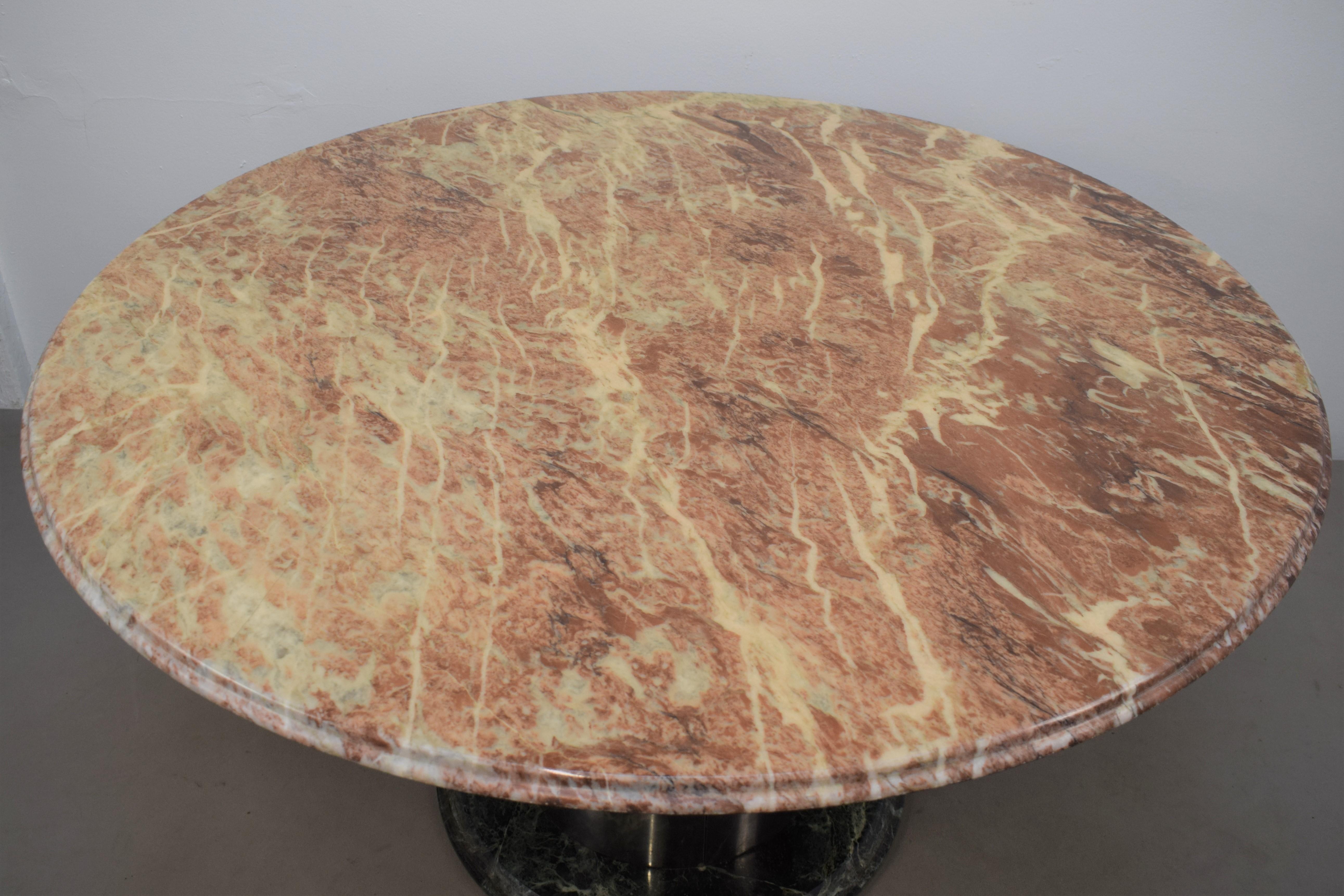Italian Round Table, Marble and Steel, 1970s For Sale 6