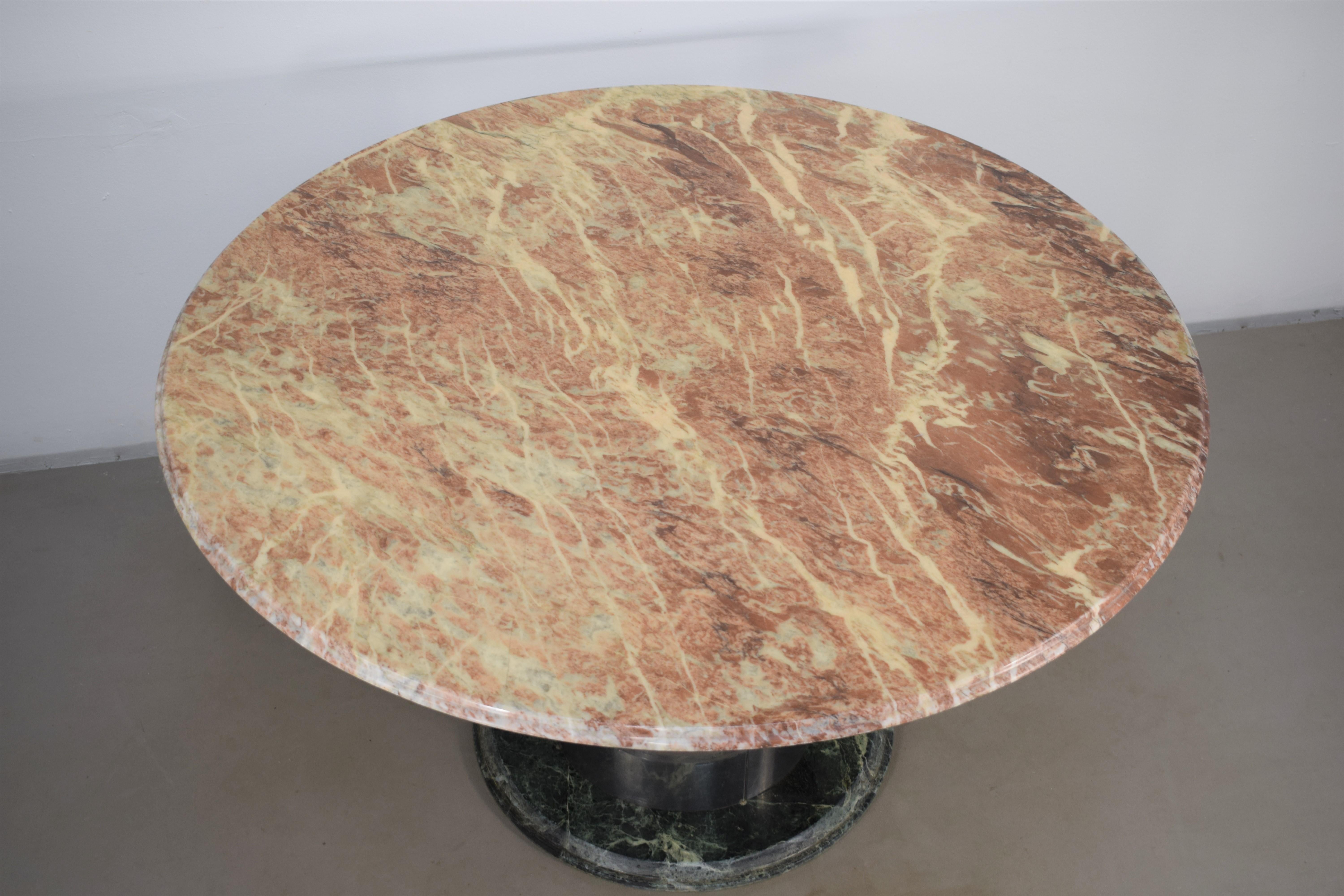 Italian Round Table, Marble and Steel, 1970s For Sale at 1stDibs