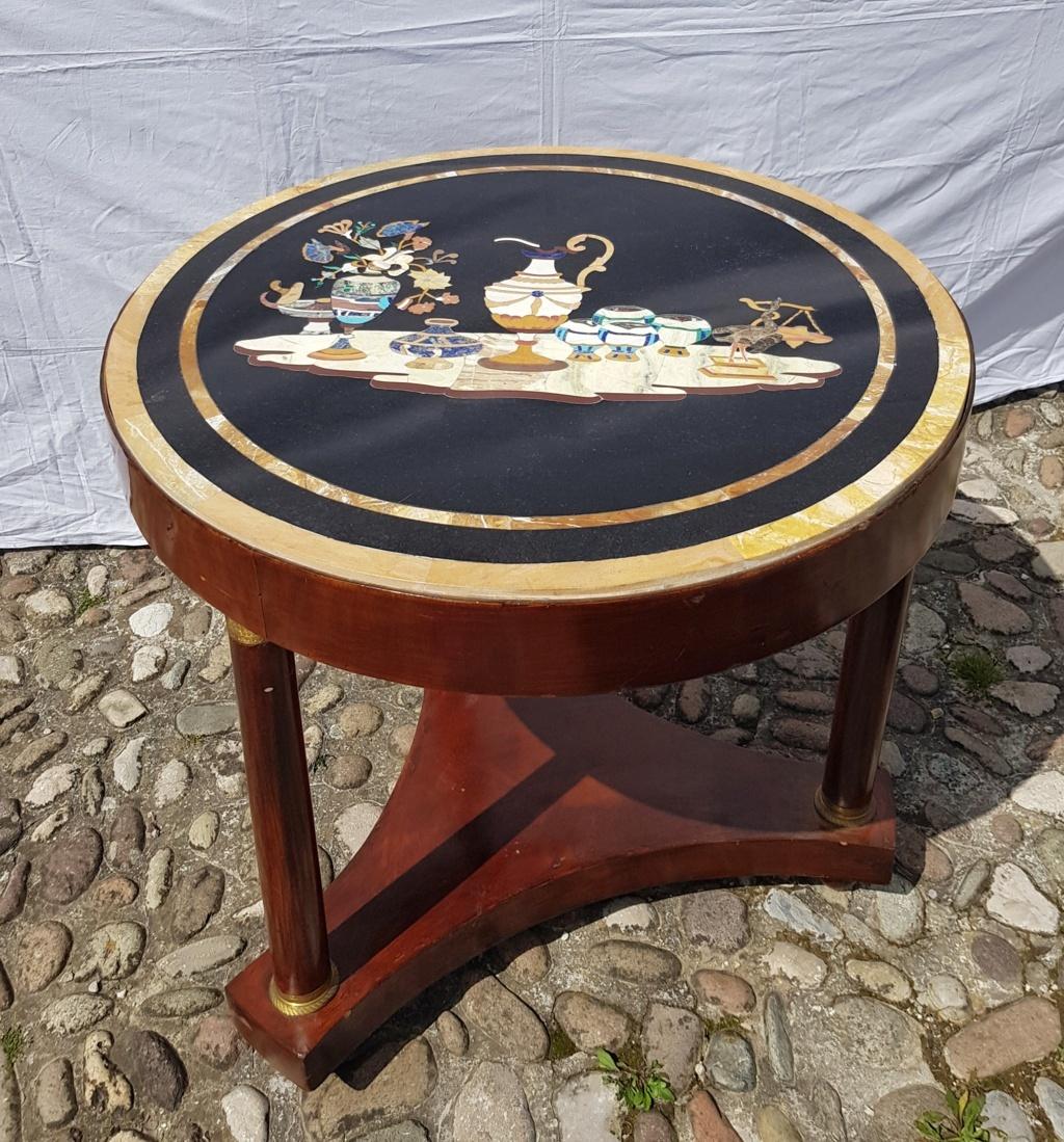 Italian Round Table with Marble Top, Italy, 19th Century, Inlay Empire Charles X For Sale 8