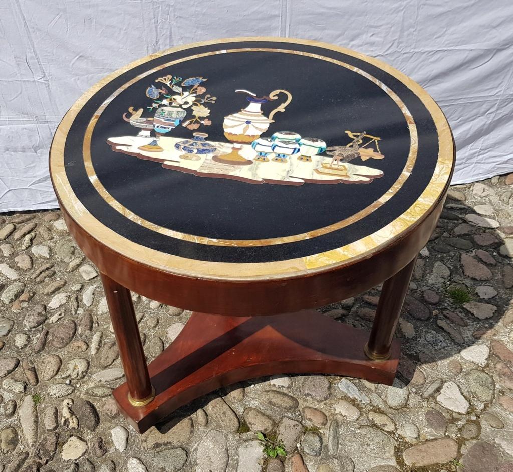 Italian Round Table with Marble Top, Italy, 19th Century, Inlay Empire Charles X In Good Condition For Sale In Varmo, IT