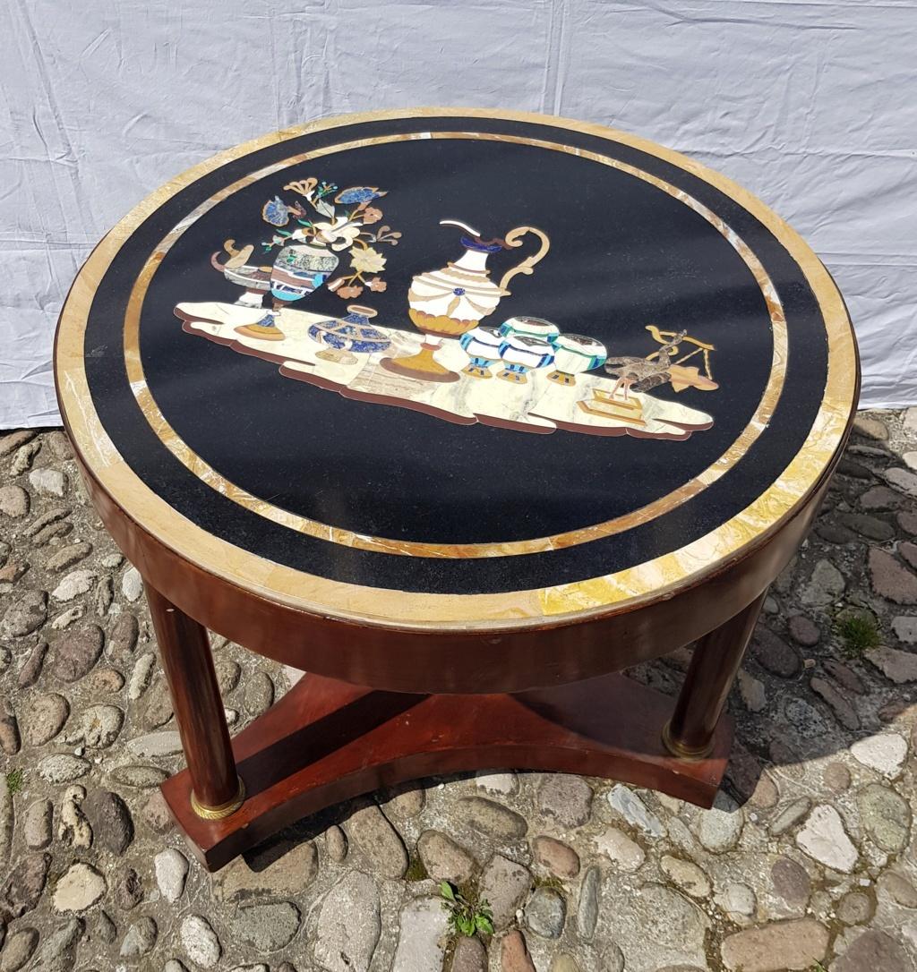 Italian Round Table with Marble Top, Italy, 19th Century, Inlay Empire Charles X For Sale 1