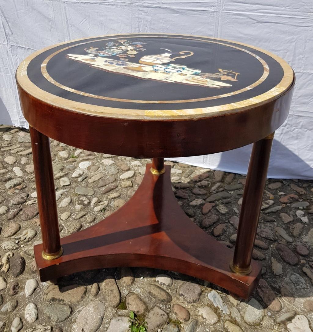 Italian Round Table with Marble Top, Italy, 19th Century, Inlay Empire Charles X For Sale 4