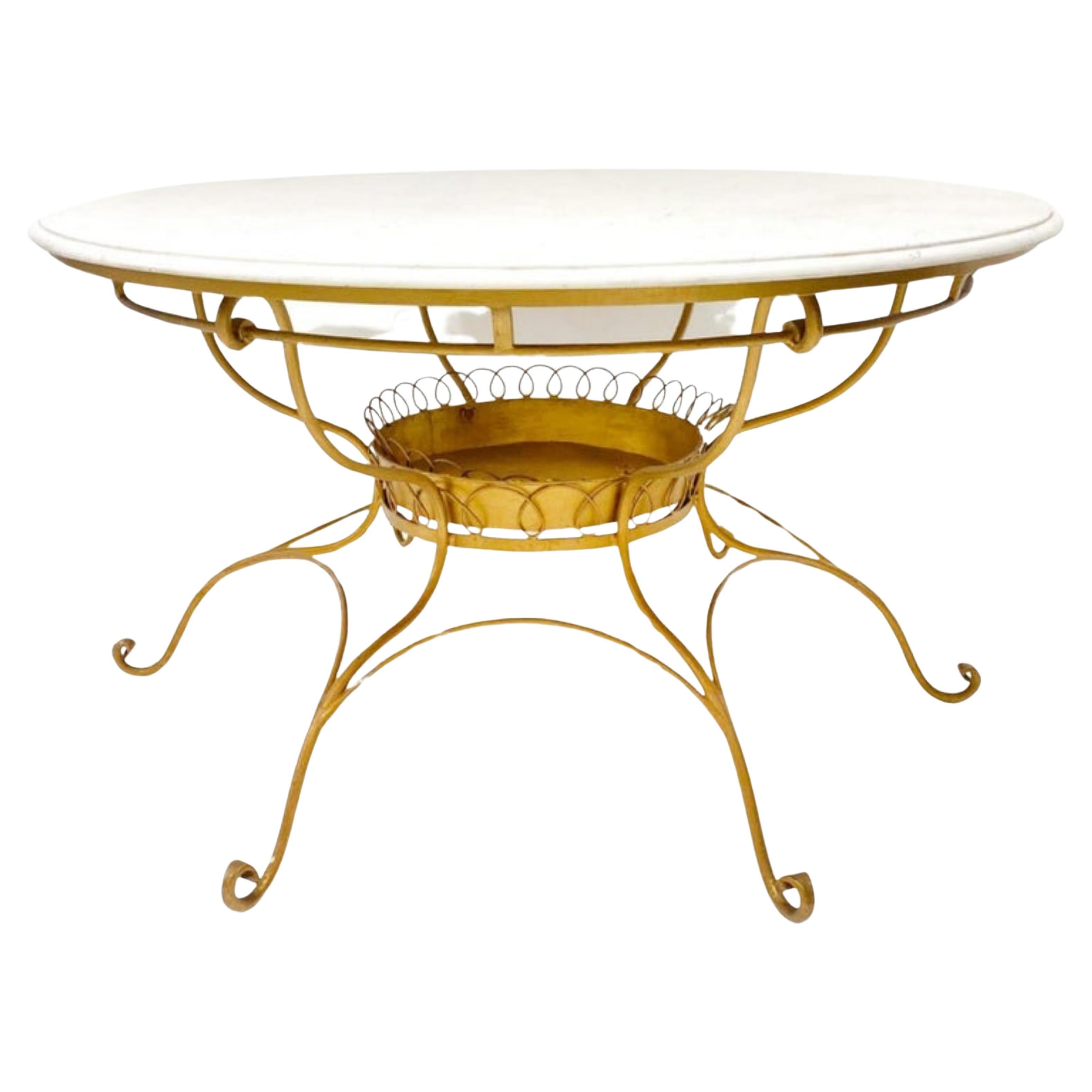 Italian Round Table with White Marble Top, 20th Century For Sale