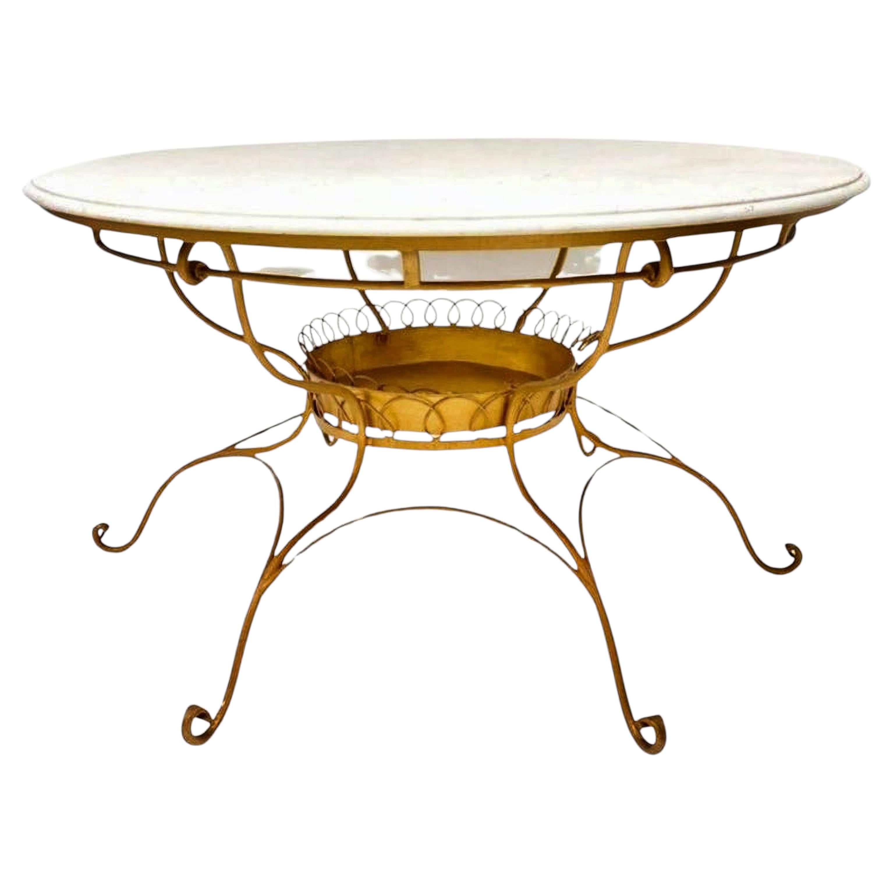 Italian Round Table with White Marble Top, 20th Century For Sale