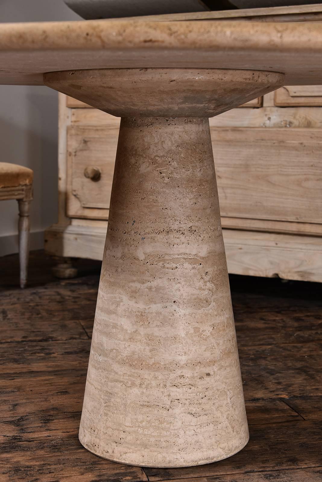 Italian Round Travertine Dining Table In Excellent Condition In Houston, TX