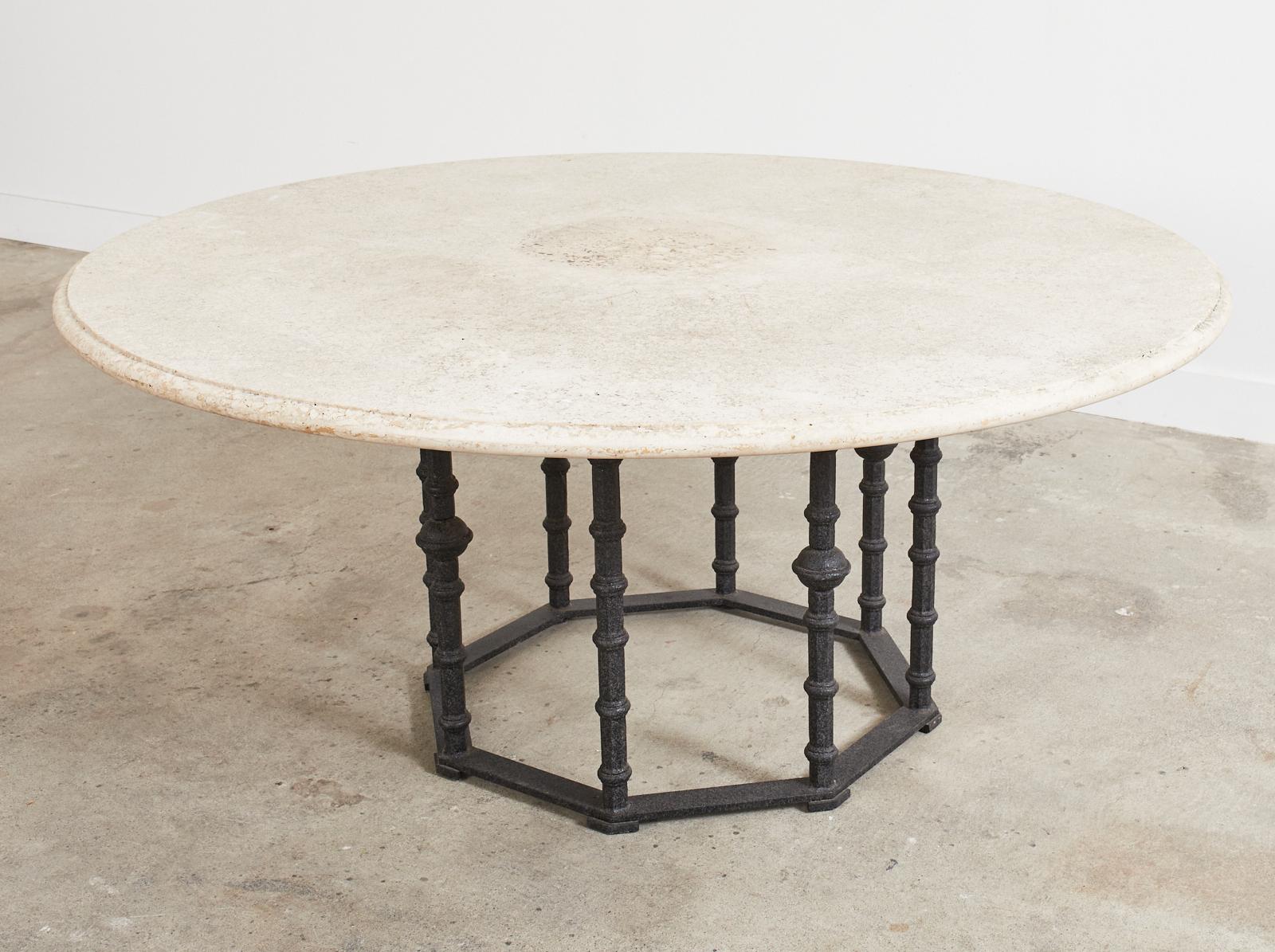 20th Century Italian Round Travertine Garden Dining or Center Table