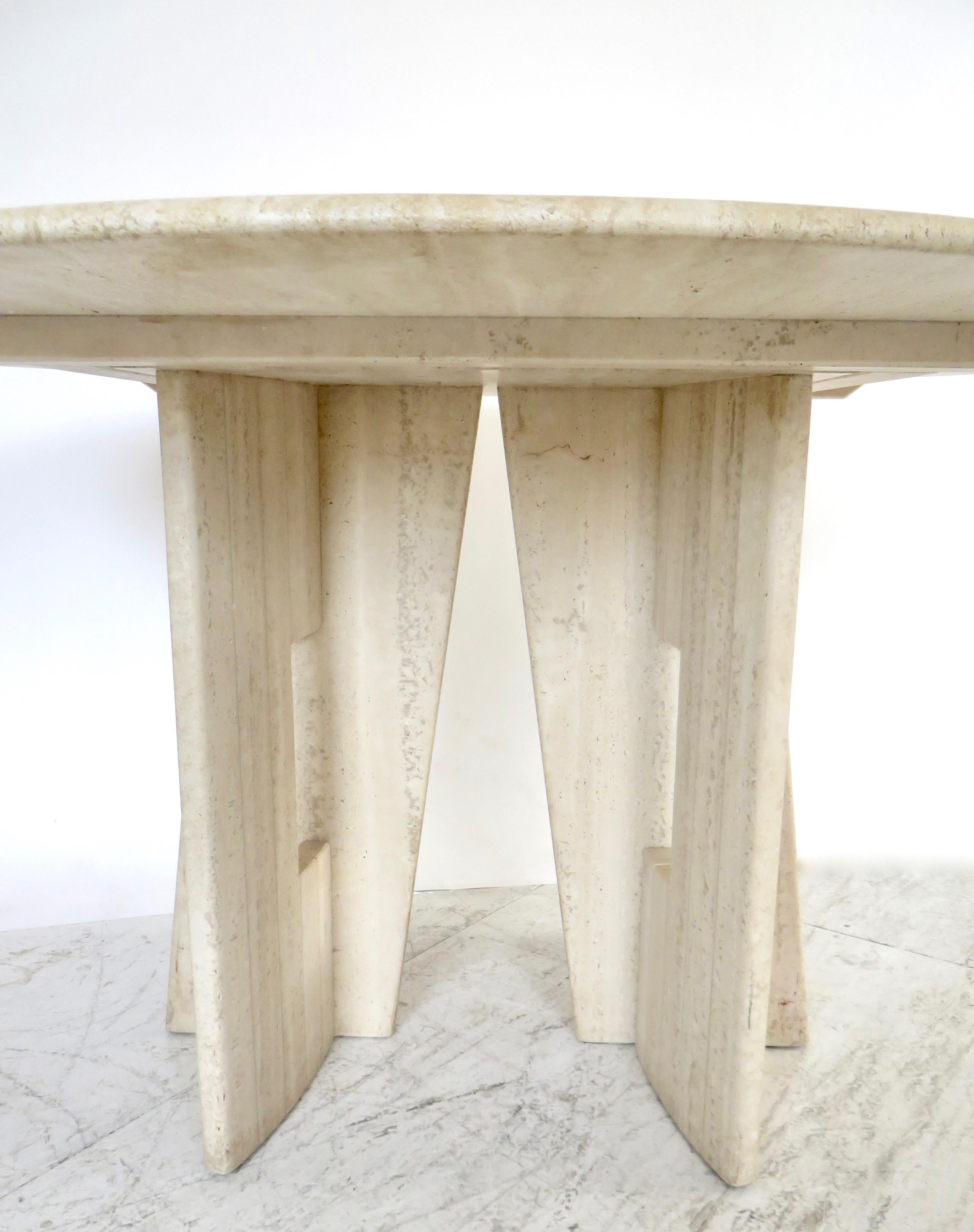 Travertine Marble Dining Table Italian Round with Sculptural Architectural Base 2