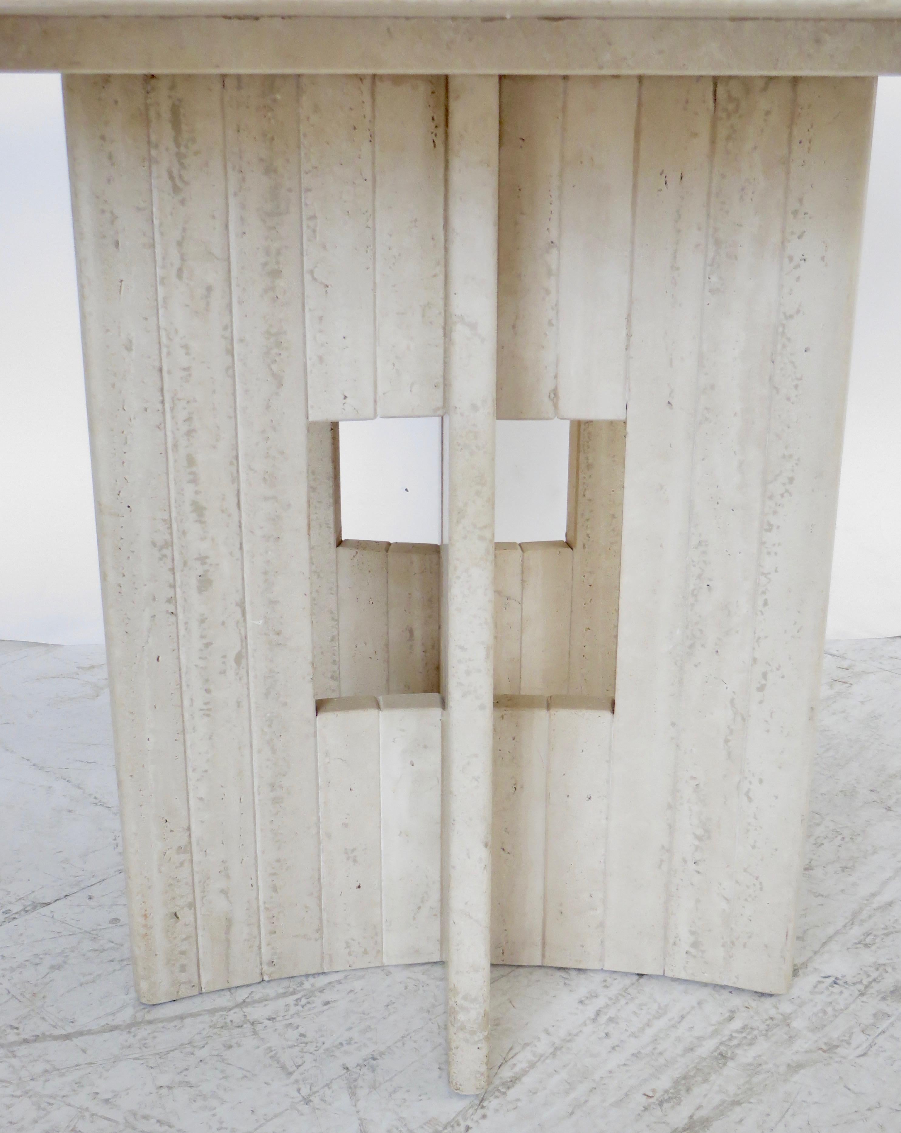 Travertine Marble Dining Table Italian Round with Sculptural Architectural Base 3