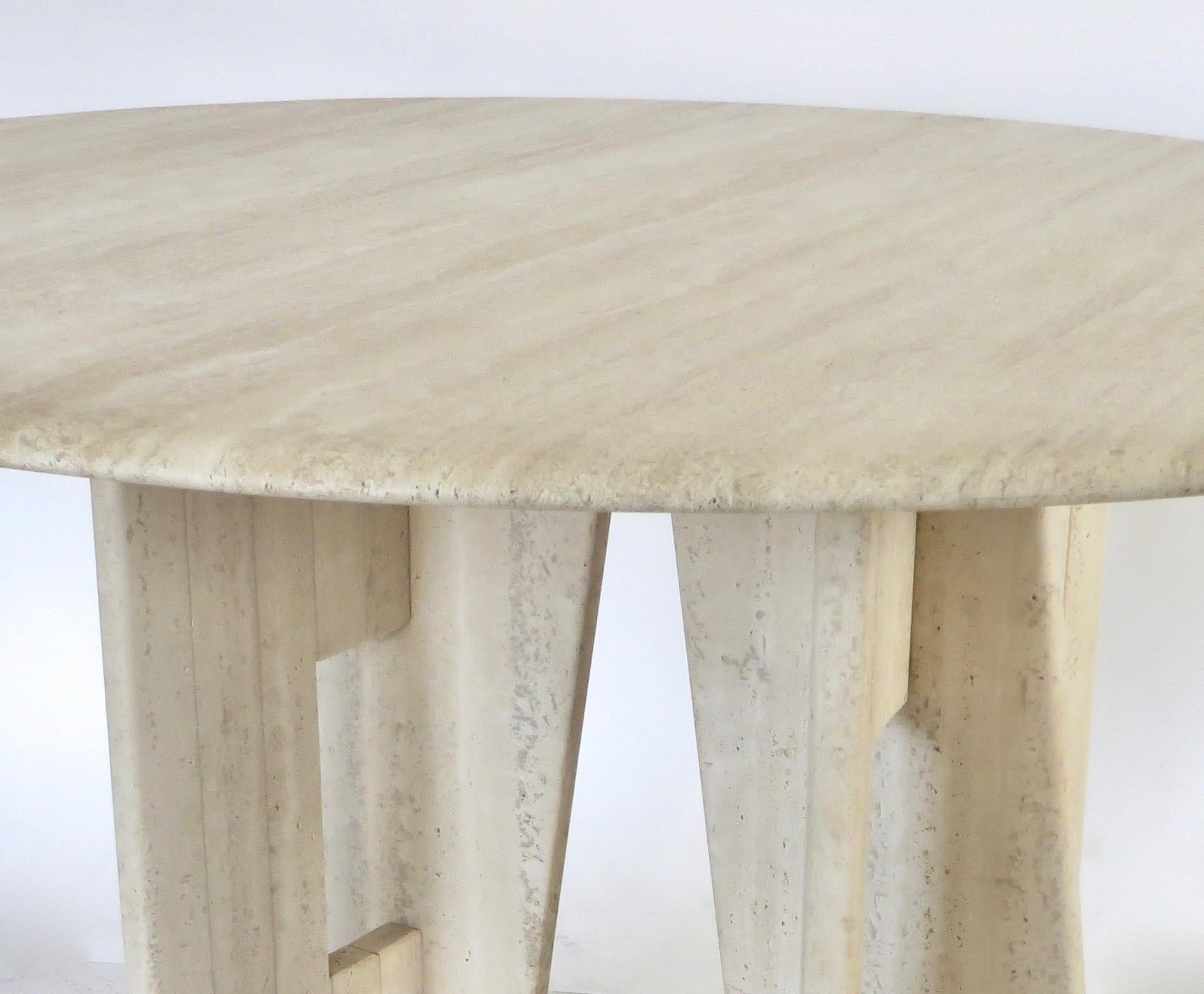 Travertine Marble Dining Table Italian Round with Sculptural Architectural Base 6