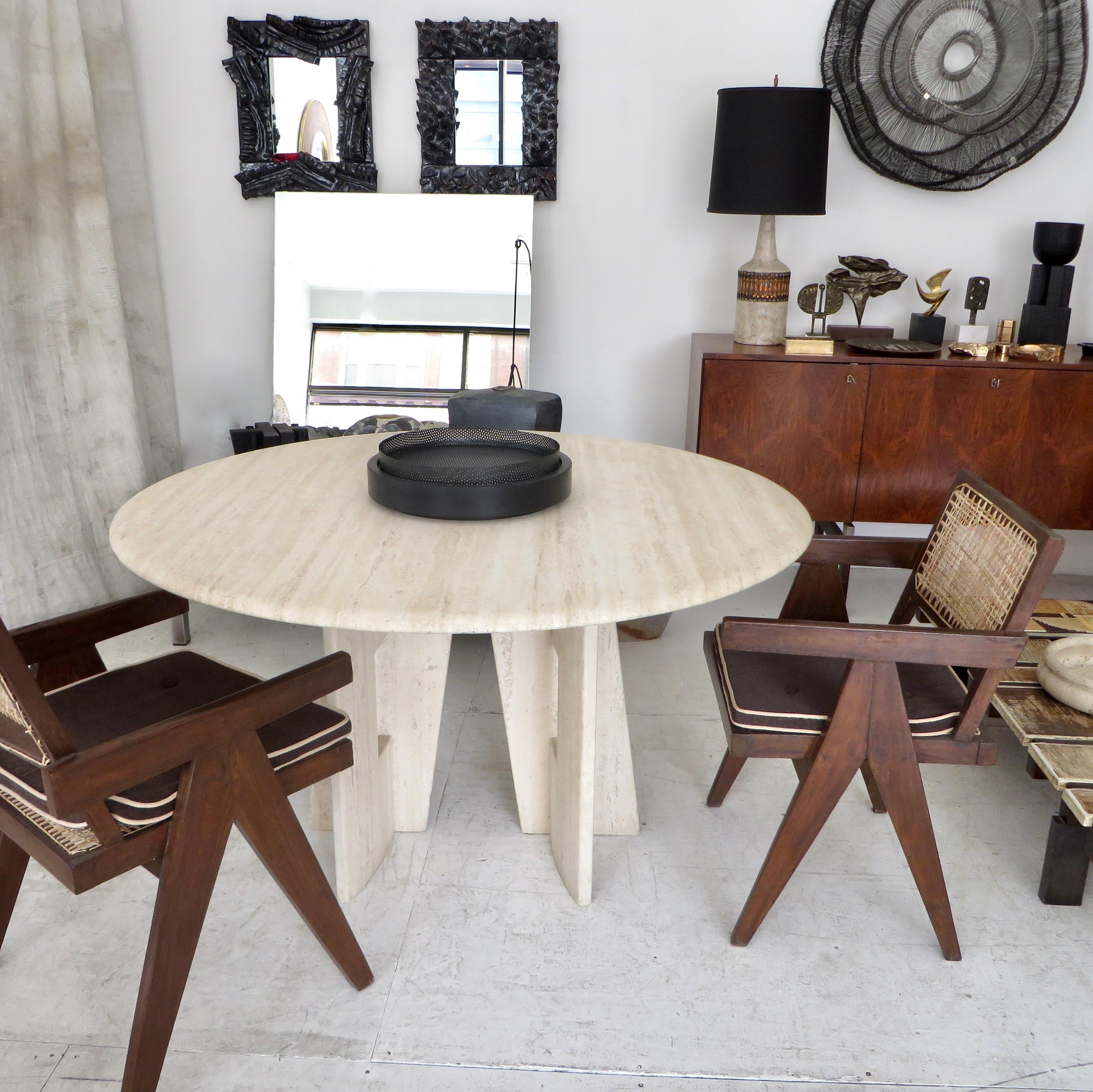 Travertine Marble Dining Table Italian Round with Sculptural Architectural Base 7