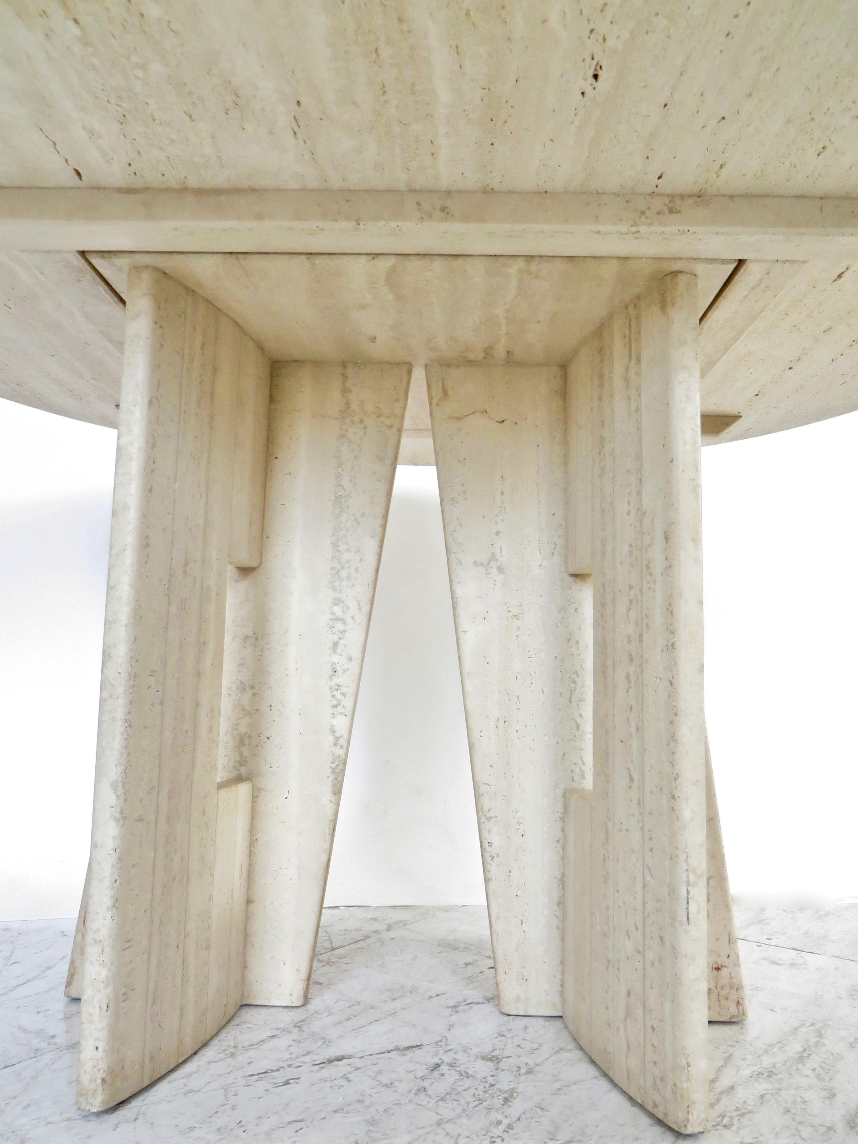 Travertine Marble Dining Table Italian Round with Sculptural Architectural Base 1