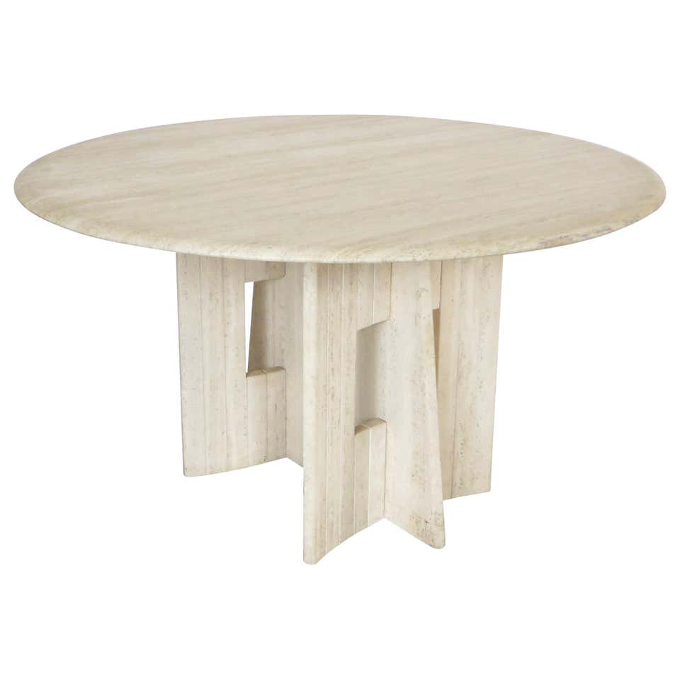 Travertine Marble Dining Table Italian Round with Sculptural ...