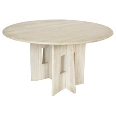 Travertine Marble Dining Table Italian Round with Sculptural Architectural Base